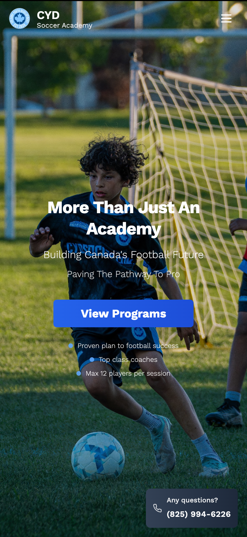 CYD Soccer Academy mobile view